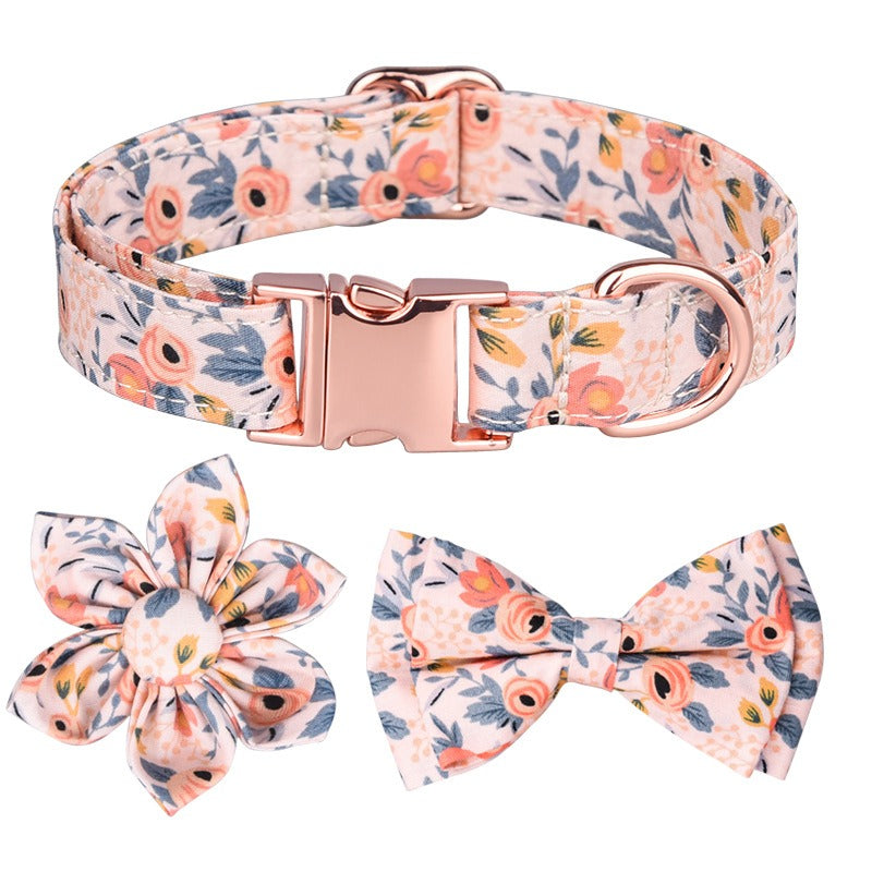 Ensemble Fleurs Orange et Bleu - Collier - Boucle - Nœud Papillon - Laisse