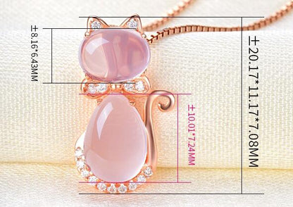 Cute Cat Ross Quartz Pink Opal Jewelry Necklace