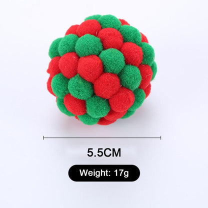 1 PC Pet Supplies Cat Self-excited Ball Funny Cat Ball Plush Bell Ball Multicolor Stitching Christmas Color Cat Throwing Toys