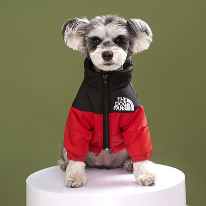 Pet dog clothing trendy brand dog face windproof and warm, medium and large size dog winter cotton jacket, assault suit