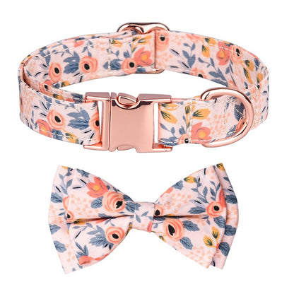 Ensemble Fleurs Orange et Bleu - Collier - Boucle - Nœud Papillon - Laisse