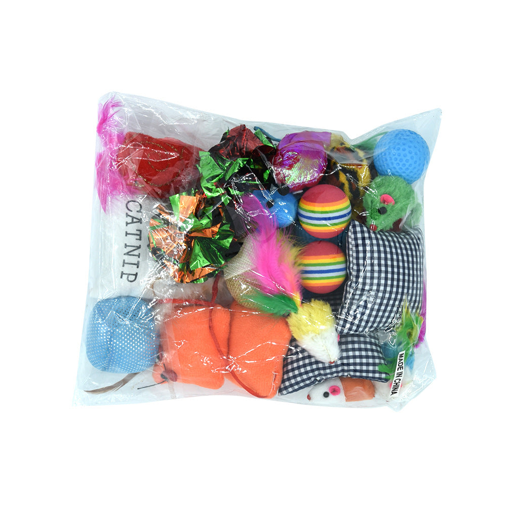 Pet Cat Toy Set Catnip Bag Rainbow Ball Colorful Mouse 24-Piece Toy Set