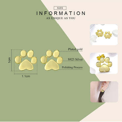 BAMOER Cat Paw Earrrings 925 Sterling Silver Animal Dog Footprints Stud Earrings for Women