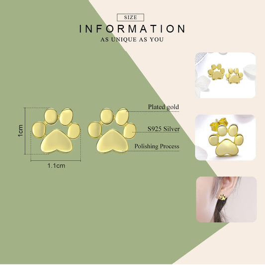 BAMOER Cat Paw Earrrings 925 Sterling Silver Animal Dog Footprints Stud Earrings for Women