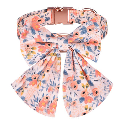 Ensemble Fleurs Orange et Bleu - Collier - Boucle - Nœud Papillon - Laisse