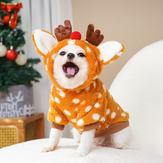 Costume de Noël Renne en Peluche pour Chien et Chat - Vêtement d'Hiver Doux et Confortable
