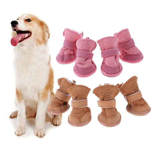 Bottes d'Hiver Peluche pour Chien - Chaudes Imperméables Semelle Caoutchouc Antidérapante