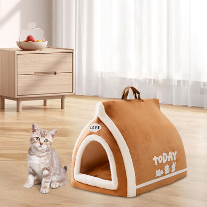 Lit Douillet en Laine d'Agneau pour Chat - Confort Moelleux Toast Brune et Jaune