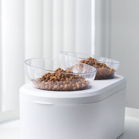 Multifunctional Pet Double Bowl Cat Bowl Dog Bowl Grain Storage Neck Guard Oblique Mouth Double Bowl Pet Food Bowl
