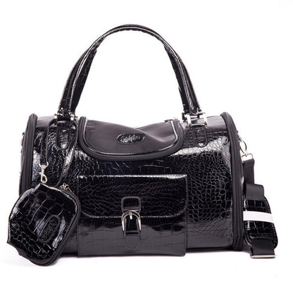 Brand Crocodile PU Leather Dog Carrier Bag with Purse Pink Black Pet Dog Carrier Case Portable Travel Dog Handbag Shoulder Tote