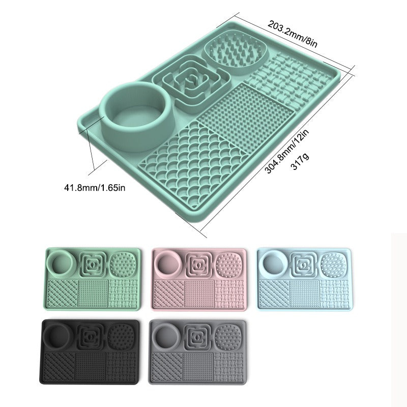 Tapis de léchage multi-surfaces + Spatule Plateau plaisirs avec ventouses 8''x 8''et 12''x 8''