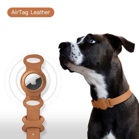 Leather Pet Adjustable Collar For Apple Airtag Location Tracker Dog Cat Anti-lost AirTag Case Collar