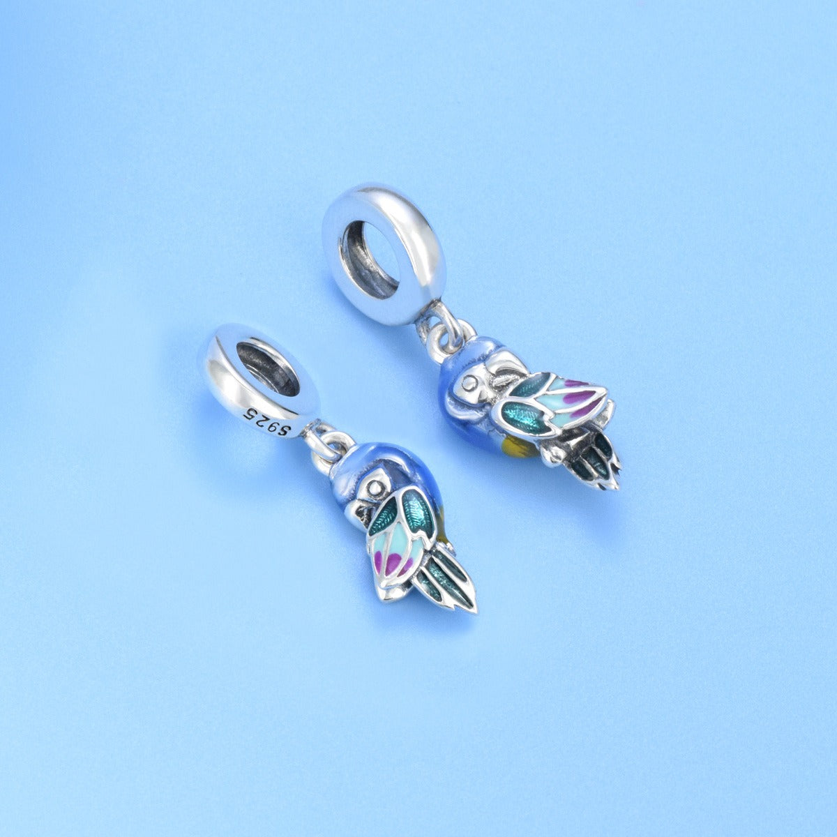 925 sterling silver parrot bracelet pendant accessories DIY cute bird charm necklace beaded jewelry