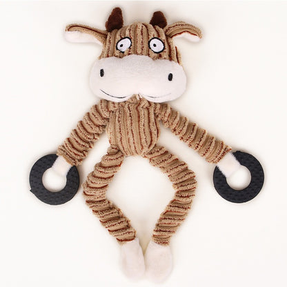 Pet plush relieves stress, is resistant to biting and grinding teeth, produces sound, and is a dog toy that cleans teeth and absorbs odors. Monkey cow shaped toy