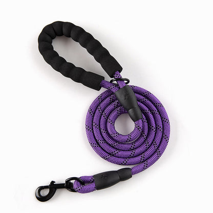Pet Reflective Leash Nylon Round Rope Anti-Running Foam Handle Leash