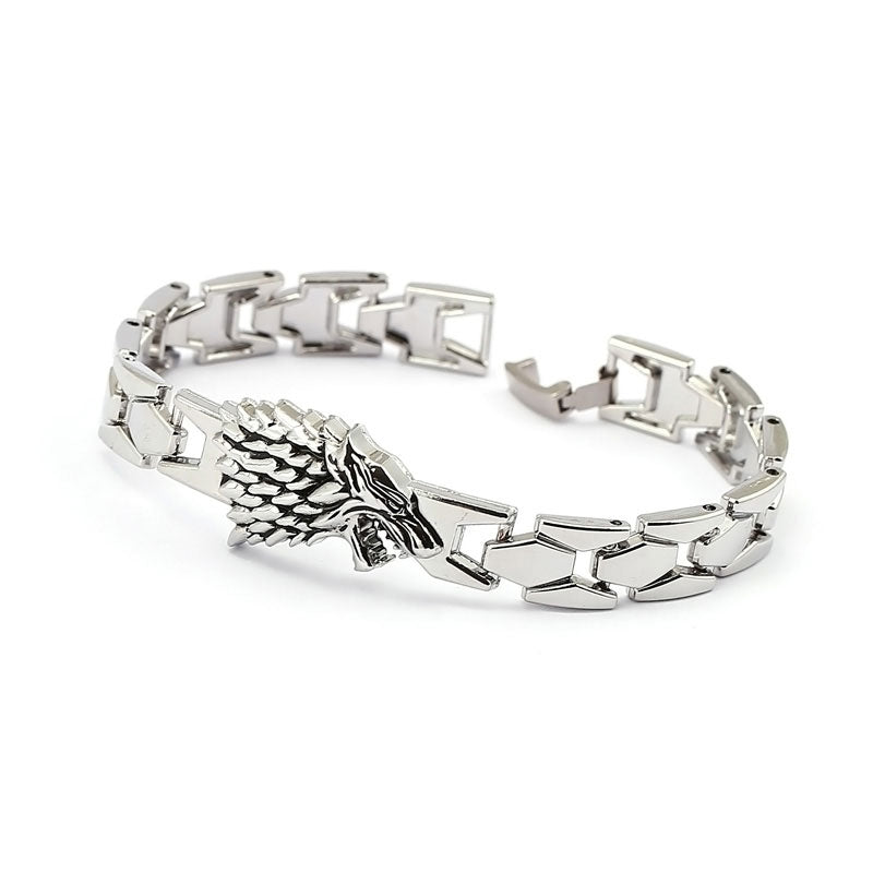 Bracelets loups, en alliage de zinc et chaîne en argent