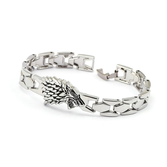 Bracelets loups, en alliage de zinc et chaîne en argent