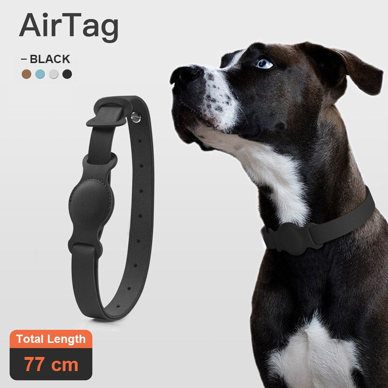 Leather Pet Adjustable Collar For Apple Airtag Location Tracker Dog Cat Anti-lost AirTag Case Collar