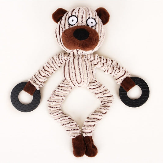 Pet plush relieves stress, is resistant to biting and grinding teeth, produces sound, and is a dog toy that cleans teeth and absorbs odors. Monkey cow shaped toy