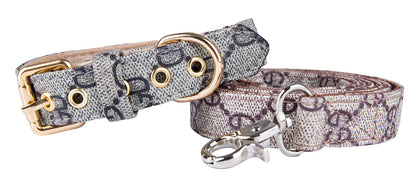 Old Flower Pet Collar PU Leather Dog Collar Traction Rope Cat Traction Collar Dog Walking Rope Anti-String Wear