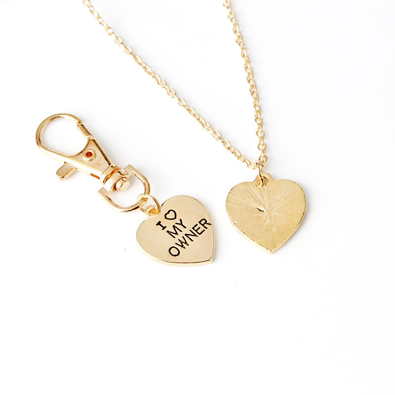 Duo Colliers et porte-clés en forme de cœur « I Love My Owner » pour chien,