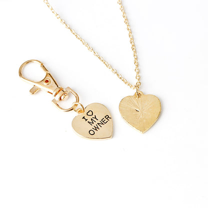 Duo Colliers et porte-clés en forme de cœur « I Love My Owner » pour chien,