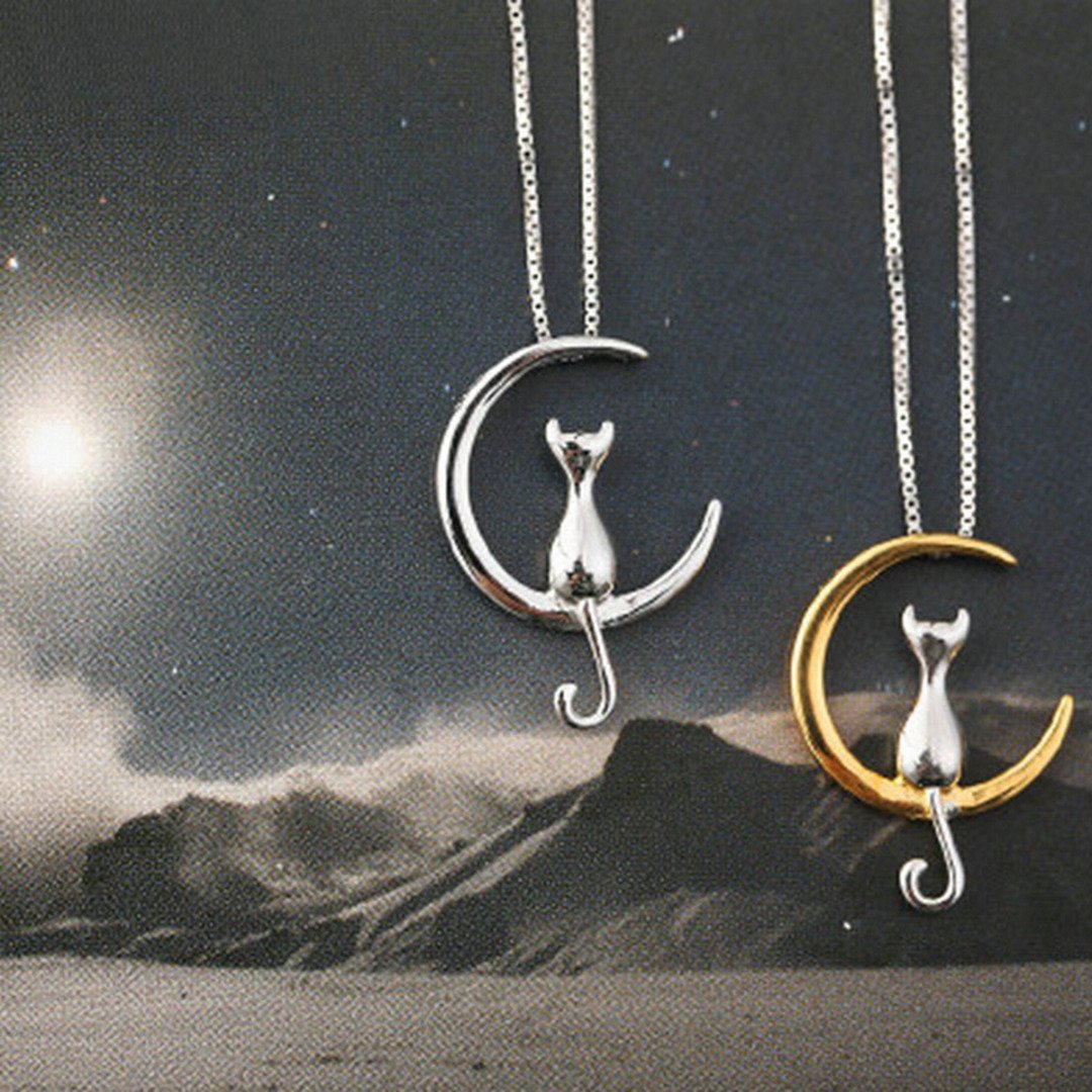 Collier pendentif chat lune
