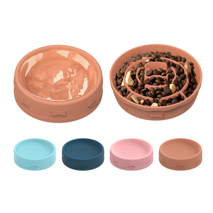 Multifunctional Portable Silicone Slow Food Pet Bowl Drinking Water Feeding Two-in-One Double Sided Bowl