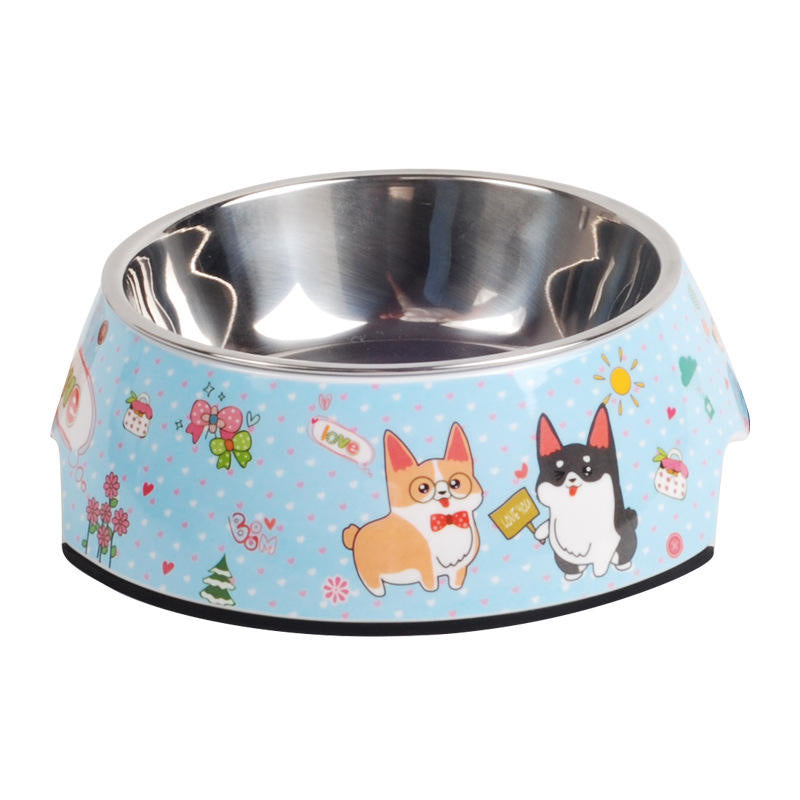 Gamelles avec motifs en acier inoxydable et Plastique 2 en 1 pour chiens, chats et petits mammifères