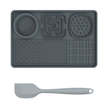 Tapis de léchage multi-surfaces + Spatule Plateau plaisirs avec ventouses 8''x 8''et 12''x 8''