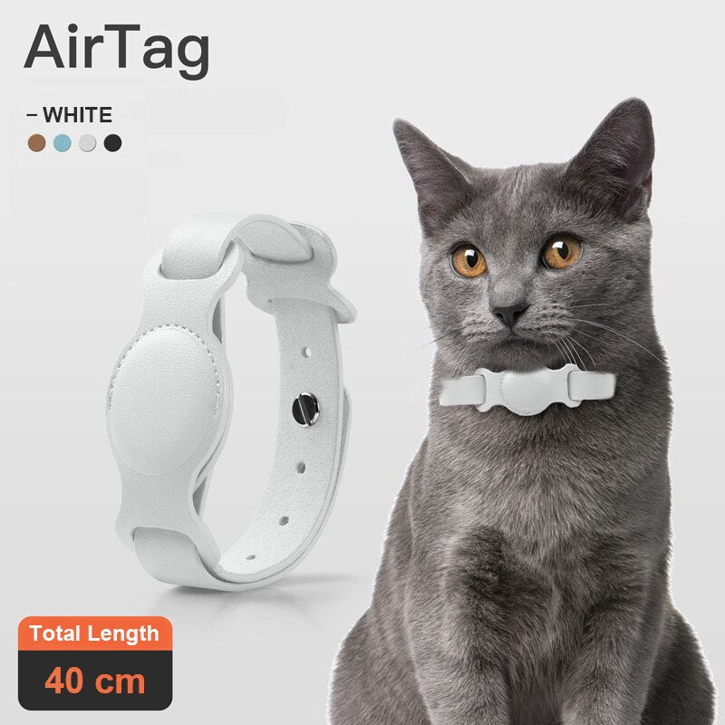 Leather Pet Adjustable Collar For Apple Airtag Location Tracker Dog Cat Anti-lost AirTag Case Collar