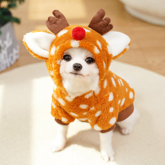 Costume de Noël Renne en Peluche pour Chien et Chat - Vêtement d'Hiver Doux et Confortable
