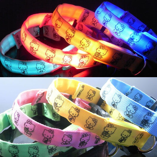 Collier lumineux à DEL pour chien, avec design Mickey mouse, Hello kitty. Rechargeable ou à batterie.