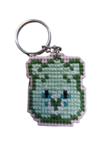 Porte-clés en points de croix - Calinours/ Ourson vert