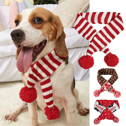 Écharpe de Noël Tricotée pour Chien et Chat - Design Élan et Rayures - Parfaite pour l'Hiver