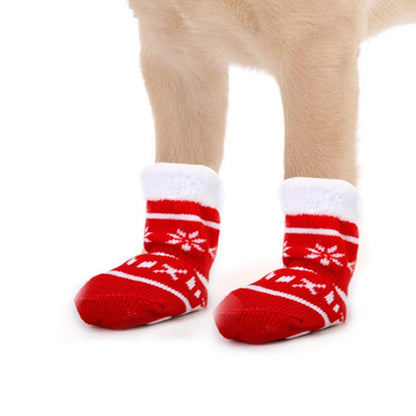 Non-Slip Dog and Cat Socks - Pack of 8 Reindeer and Snowflake Designs