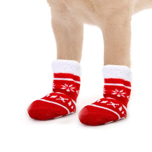 Chaussettes Antidérapantes pour Chien et Chat - Paquet de 8 Motifs Rennes et Flocons