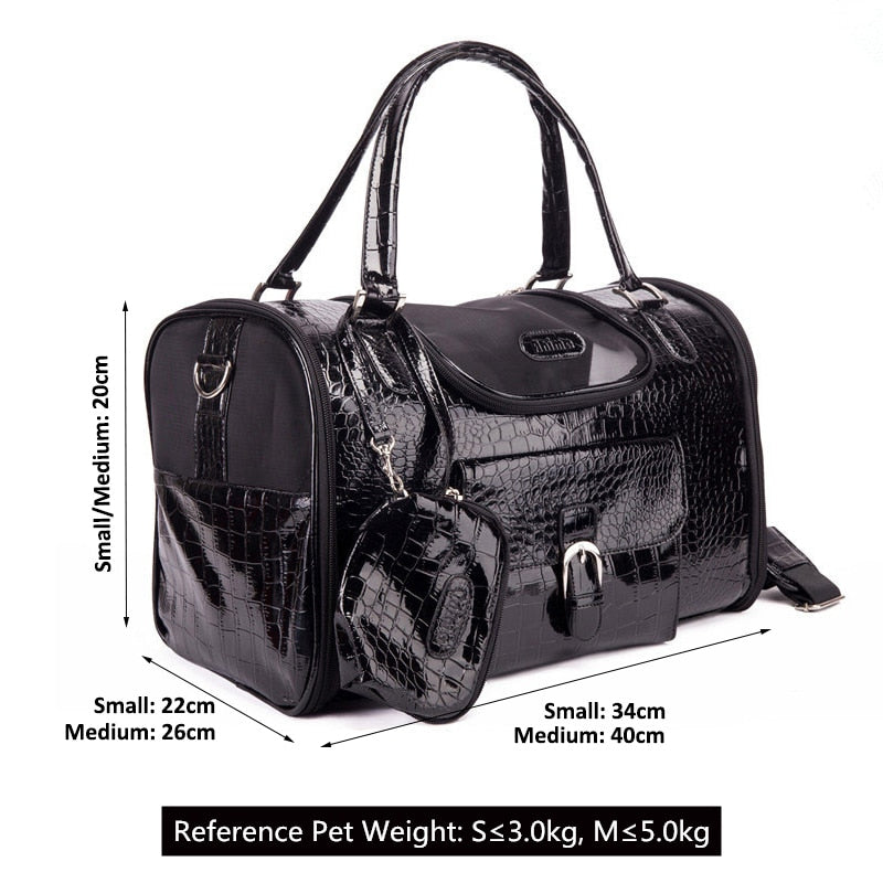 Brand Crocodile PU Leather Dog Carrier Bag with Purse Pink Black Pet Dog Carrier Case Portable Travel Dog Handbag Shoulder Tote