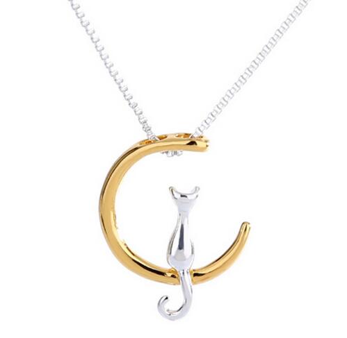 Collier pendentif chat lune