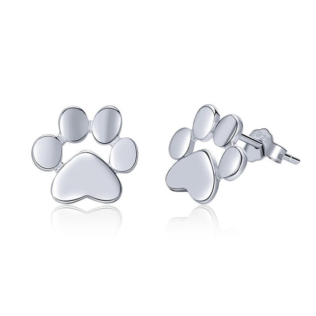 BAMOER Cat Paw Earrrings 925 Sterling Silver Animal Dog Footprints Stud Earrings for Women