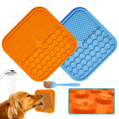 Ensemble de 2 Tapis de léchage Carré + Spatule, Multi surfaces en silicone avec ventouses 20cm x 20cm