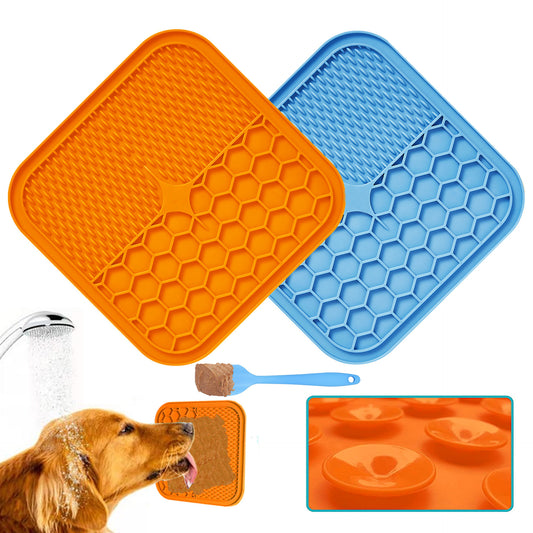 Ensemble de 2 Tapis de léchage Carré + Spatule, Multi surfaces en silicone avec ventouses 20cm x 20cm