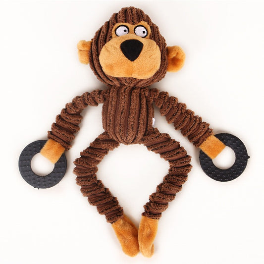 Pet plush relieves stress, is resistant to biting and grinding teeth, produces sound, and is a dog toy that cleans teeth and absorbs odors. Monkey cow shaped toy