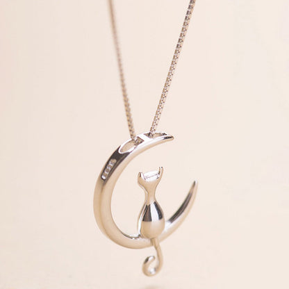 Collier pendentif chat lune