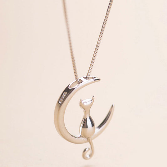 Collier pendentif chat lune