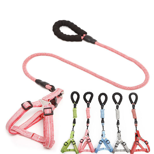 Adjustable Explosion-Proof Chest Strap Dog Leash Plain Linen Round Rope Pet Leash