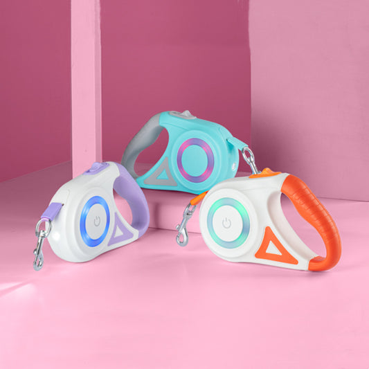 Laisse télescopique automatique pour chien avec lumière LED et interrupteur tactile de 3 m/5 m