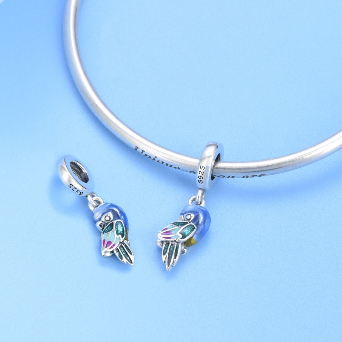 925 sterling silver parrot bracelet pendant accessories DIY cute bird charm necklace beaded jewelry
