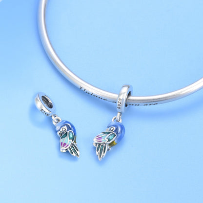925 sterling silver parrot bracelet pendant accessories DIY cute bird charm necklace beaded jewelry