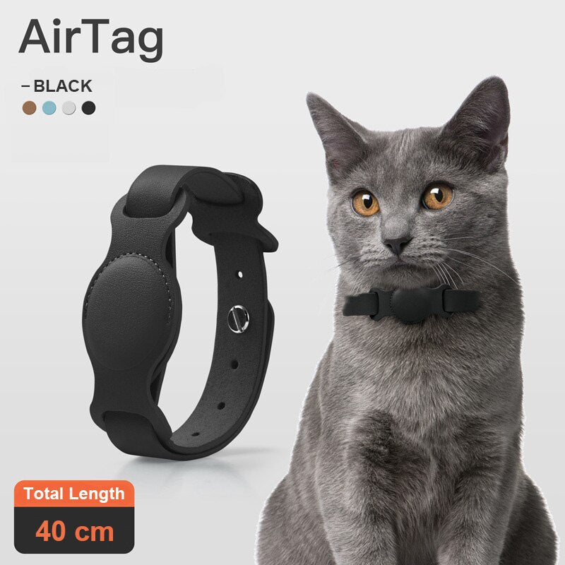 Leather Pet Adjustable Collar For Apple Airtag Location Tracker Dog Cat Anti-lost AirTag Case Collar